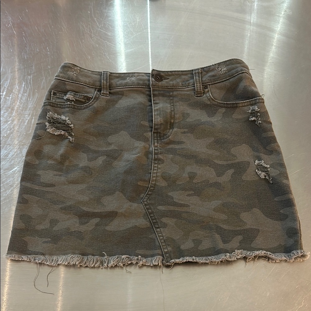 True Craft Camo Denim Mini Skirt